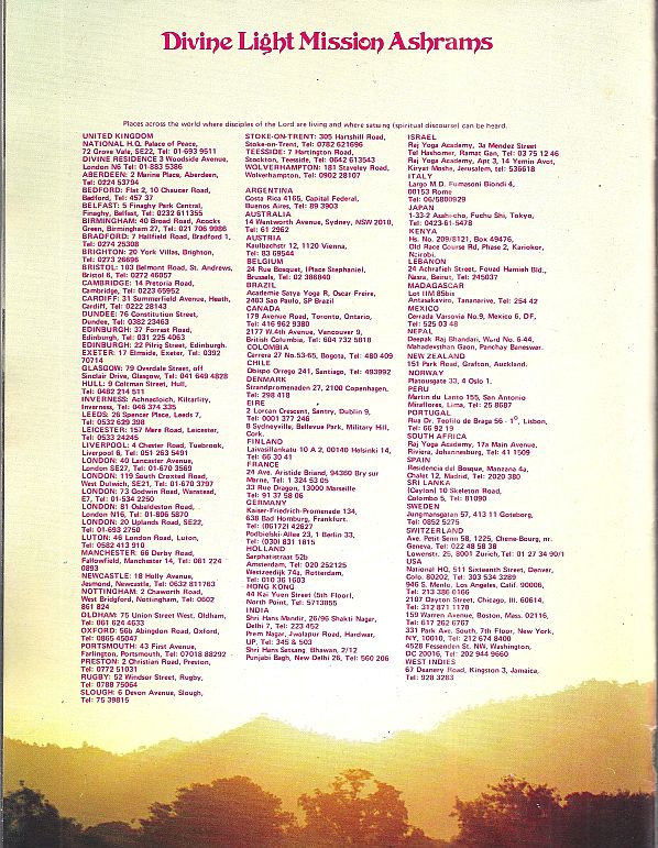 Prem Rawat's Divine Light Mission Ashrams' in 1974