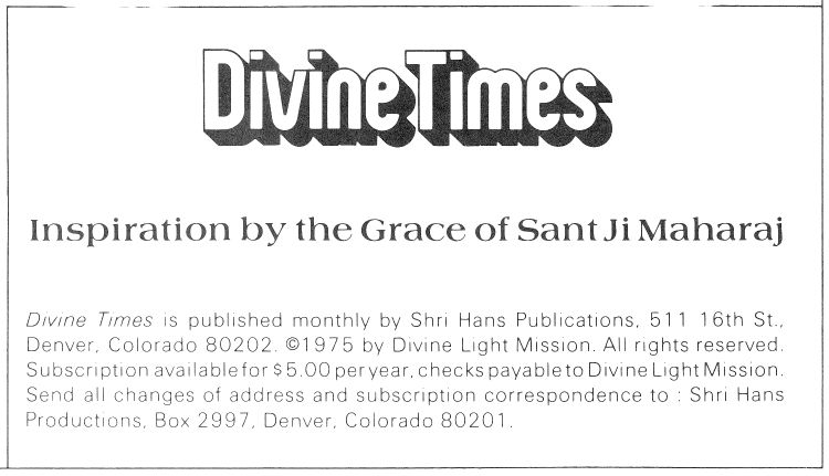 Prem Rawat: Divine Times magazine