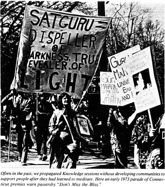 Here an early 1973 parade of Connecticut premies warn passersby 'Don't Miss the Bliss.'