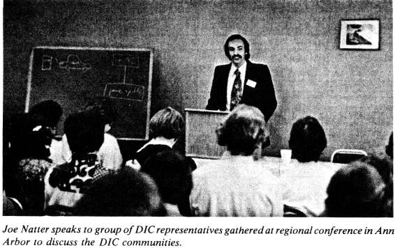 Joe Natter speaks to group of DIC representatives gathered at regional conference in Ann Arbor to discuss the DIC communities.