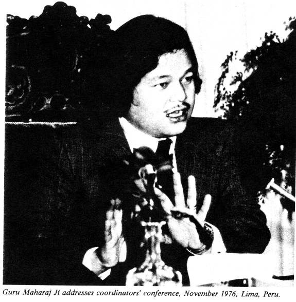 Prem Rawat Inspirational Speaker When He Was Guru Maharaj Ji, The Lord Of The Universe addressing coordinators' conference, November 1976, Lima, Peru