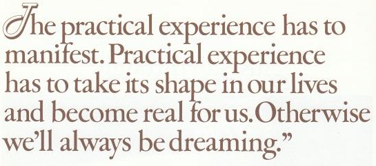 The Practical experience has to manifest. Practical experience has to take its shape in our lives and become real for us. Otherwise we'll always be dreaming.