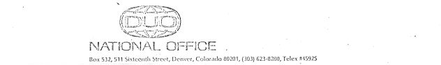 NATIONAL OFFICE Box 532, 511 Sixteenth Street, Denver, Colorado 80201, (303) 623-8280, Telex #45925