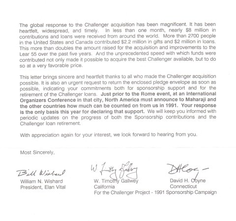 Challenger begging letter