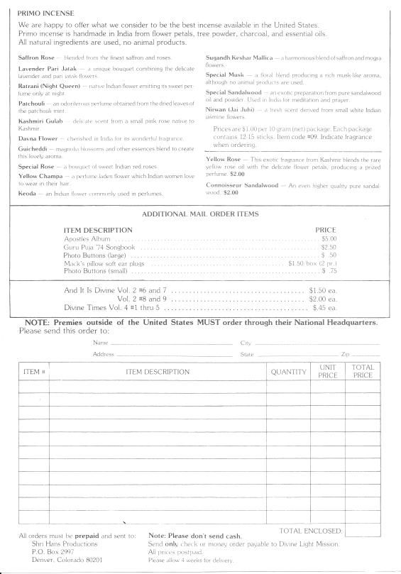 Divine Light Mission Mail Order Ads, 1975