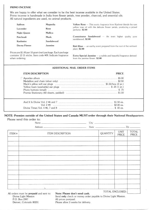 Divine Light Mission Mail Order Ads, 1975